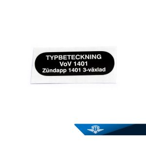 Dekal typbeteckning Zundapp, VoV 1401, 1961, säljs styckvis.