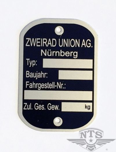 Typskylt Zweirad Union, säljs styckvis.