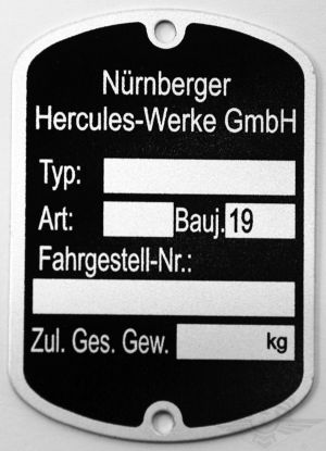 Typskylt Hercules Prima, säljs styckvis.