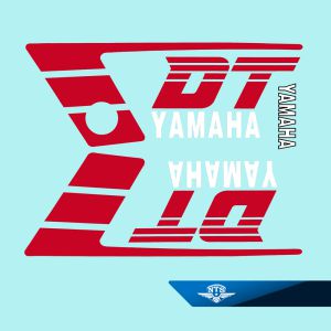 Dekalsats Yamaha DT50MX. Vit/röd, till svart moped.