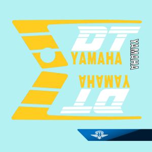 Dekalsats Yamaha DT50MX. Gul/vit, till blå moped.