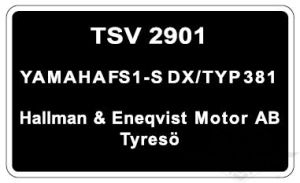 Typskylt Yamaha FS1-S DX/Typ 381, säljs styckvis.