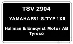Typskylt Yamaha FS1-S/Typ 1X5, säljs styckvis.
