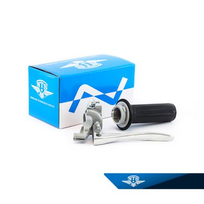 Gashandtag komplett, grå /svart. Arm massiv aluminium utan kula. Puch -1971.