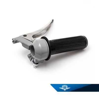 Gashandtag komplett grå/svart. Arm pressad aluminium utan kula.