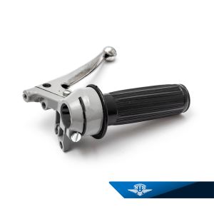 Gashandtag grå/svart med choke/pys-spak. Arm pressad aluminium med kula. NTS-270.2. Grå/KSZ.