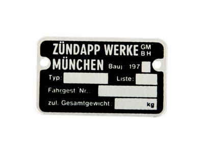 Typskylt för ram ZUNDAPP år 1970-1979