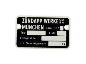 Typskylt för ram ZUNDAPP år 1970-1979