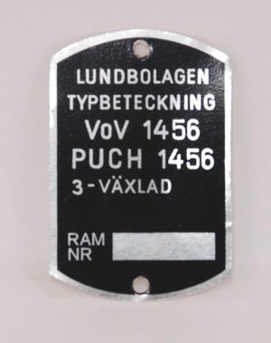 Typskylt VoV 1456 Puch Alabama, säljs styckvis.