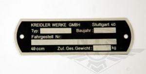 Typskylt, äldre Kreidler.