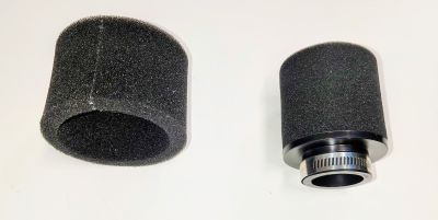 Luftfilter, universal, rak anslutning 38mm. Svart skumfilter.