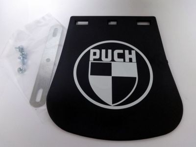 Stänklapp Puch med vit logo.