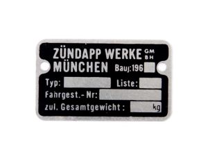 Typskylt för ram ZUNDAPP år 1960-1969