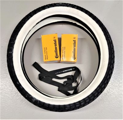 Däckpaket Continental KKS10 WW. 2,75-17 (21x2,75), med vit däcksida.