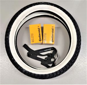 Däckpaket Continental KKS10 WW. 2,75-17 (21x2,75), med vit däcksida.