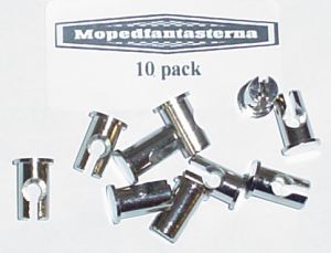 10-pack hålnippel klyv med hatt. Diameter 8/10mm, längd 15mm.