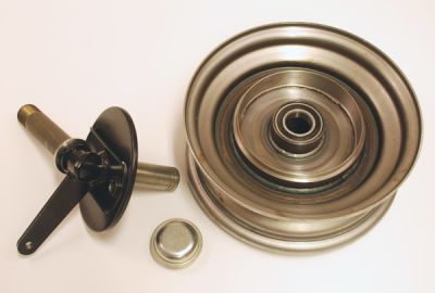 Framhjul med styrspindel Transportmoped. Höger sida.