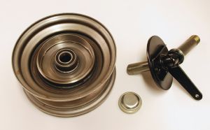 Framhjul med styrspindel Transportmoped. Vänster sida.