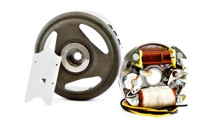 Tändsystem med brytare till Husqvarnas 40cc & 44cc motorer. Passar ILO FP50, med långa konan på vevaxeln. Pilotmotorn samt Zundapp KM 48, KM 50, KM 255 m.fl. 6 volt, 19 watt.