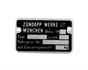 Typskylt för ram ZUNDAPP år 19 - - och upp