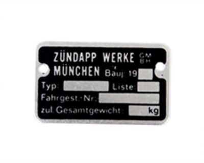 Typskylt för ram ZUNDAPP år 19 - - och upp