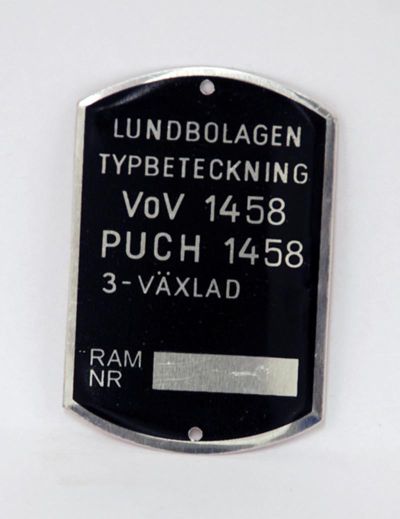 Typskylt VoV 1458 Puch MC50, säljs styckvis.