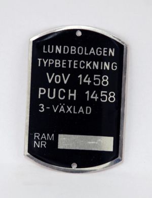 Typskylt VoV 1458 Puch MC50, säljs styckvis.