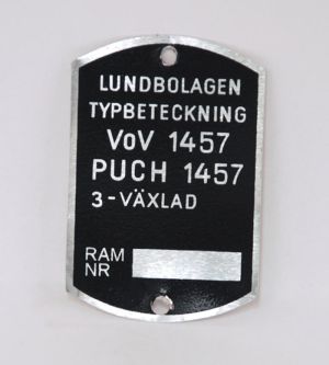 Typskylt VoV 1457 Puch Dixie, säljs styckvis.